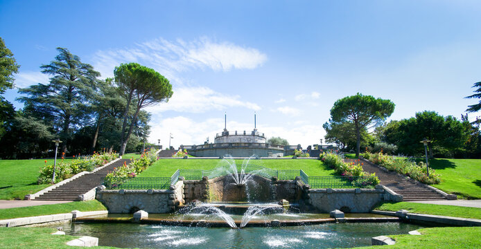 Remarkable fountains and staircase in Jouvet Park in Valence, Dr&ocirc;me, France