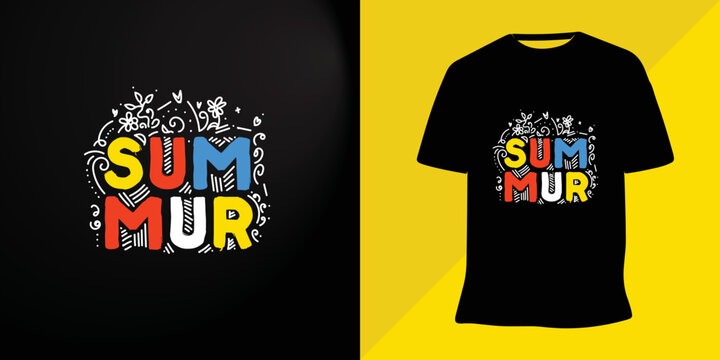 Summer colorful lettering t-shirt design premium vector
