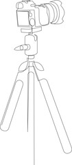 Continuous line drawing of the camera on a tripod. Vector illustration.