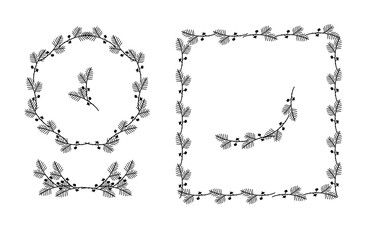 Obraz premium Set of botanical design elements. Frames, borders, wreaths,pine branch . Modern christmas style. Vector isolated illustration.