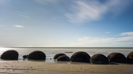 Long exposure image of Moeraki Boulders beach, Otago, New Zealand.