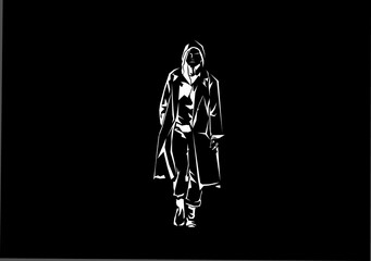 walking white and black illustration