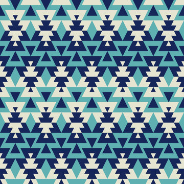 Ethnic geometric pattern. Vector ethnic aztec geometric shape white-blue color seamless pattern background. Navajo pattern. Use for fabric, textile, interior decoration elements, upholstery, wrapping.