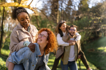 Fototapeta premium Group of multietnical friends having a great time together