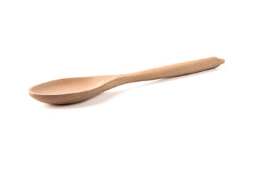 Eco-friendly wooden spoon made of wood on a white background.