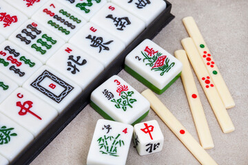 Classic mahjong board game tiles and play, ancient Chinese favorite