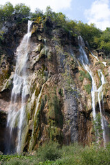 waterfall in the mountains in plitvice national park