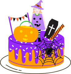 Halloween cupcakes. Cute kids in pumpkin, cat, vampire, witch hat, bat, skeleton and black cat costumes.