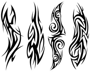 Png tribal tattoo. Silhouette illustration. Isolated abstract element set.
