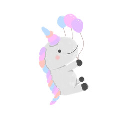 Fototapeta na wymiar Cute Pastel Unicorn with balloons isolated on white 