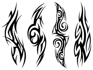 Naklejka premium Png tribal tattoo. Silhouette illustration. Isolated abstract element set. 