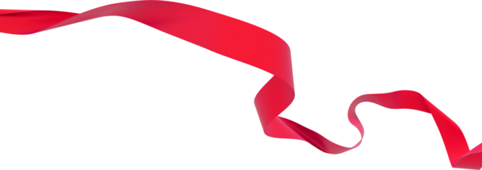 Smooth red ribbon isolated on transparent background. 3d render
