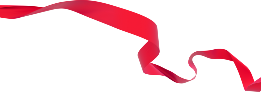 Smooth red ribbon isolated on transparent background. 3d render