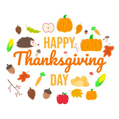 Happy thanksgiving typography with autumn elements