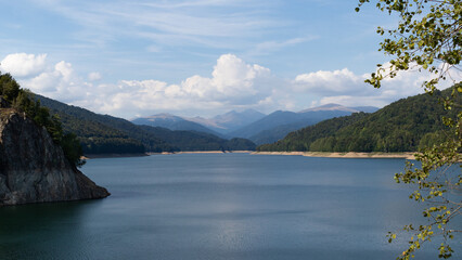 Vidraru lake in the mountains. Strength and beauty of wild virgin nature. The ideal image for the backgrounds and wallpapers.