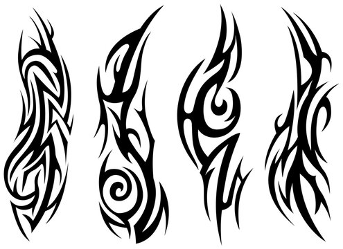 Png tribal tattoo. Silhouette illustration. Isolated abstract element set.
