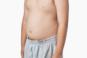 Naklejka premium Body of a boy, shirtless, on a white background.