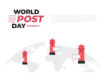 World post day background with red box and earth map celebrated on october 9th.