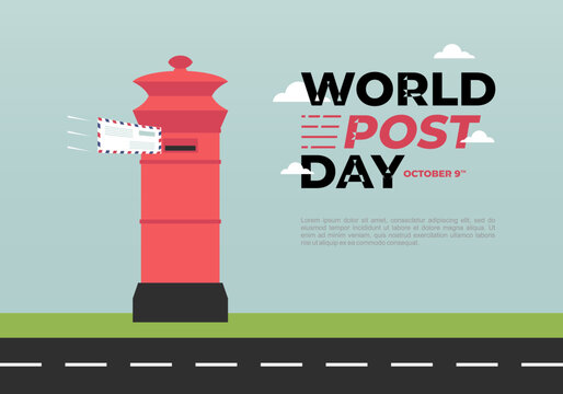 World post day background with red box celebrated on october 9th.