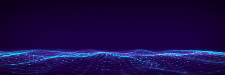 3D digital dynamic wave. Flow digital structure. Secure cybersecurity data connection. Cyber technology background. 3D rendering.