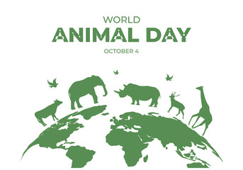 World animal day with animal on world map background celebrated on october 4.