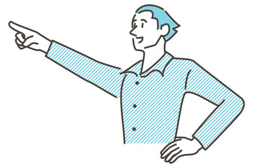 Young man pointing and staring into the distance. Concept of goal or challenge [Vector illustration].