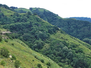 Fototapeta na wymiar Panoramic views from the Big Saddle and Small Saddle mountains. Kislovodsk, North Caucasus, Russia.