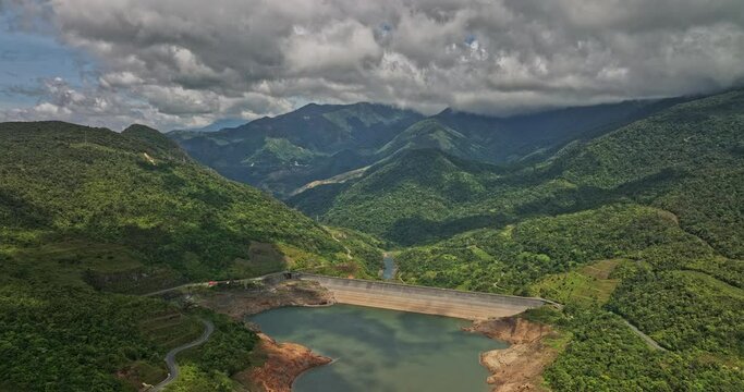 Hornito Panama Aerial v6 flyover fortuna reservoir dam capturing surreal landscape scenery with hillside views and cloud reflections on brazo de hornito river - Shot with Mavic 3 Cine - April 2022