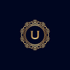 GOLD ROYAL LOGO BEAUTY LUXURY LETTER U
