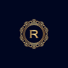 GOLD ROYAL LOGO BEAUTY LUXURY LETTER R