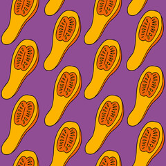 Autumn seamless pattern, square background, hand drawn pumpkins