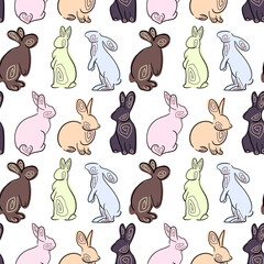Rabbits seamless pattern. Chinese rabbit. Background with hares.