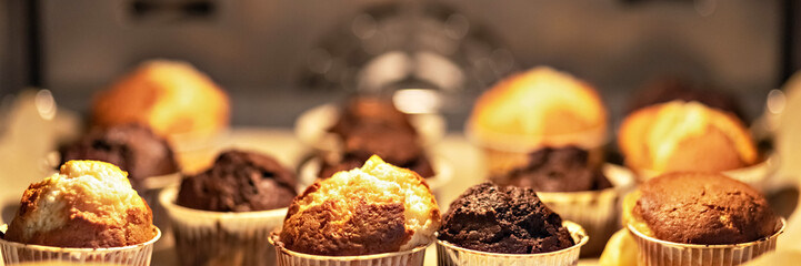 Baking vanilla and chocolate cupcakes in the oven