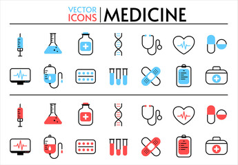 Medical flat line icons, vector illustration.