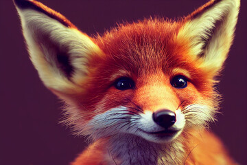 Colorful vibrant fox portrait. Digital art.