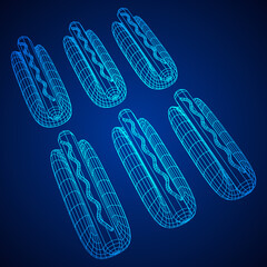 Naklejka premium Hotdog fast food. Wireframe low poly mesh