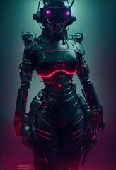 Fototapeta premium Cyberpunk Tech Cyborg Woman Portrait Illustration