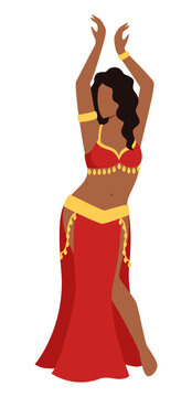 Vector illustration of an oriental girl dancing a belly dance in a traditional costume