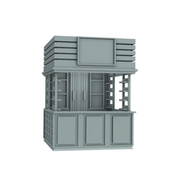 3D RENDER ILLUSTRATION. Sample idea model outdoor food drink booth kiosk. Small business street food stall market or Product exhibition fair counter concept design on isolated png blank background.