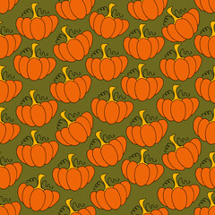 Autumn seamless pattern, square background, hand drawn pumpkins