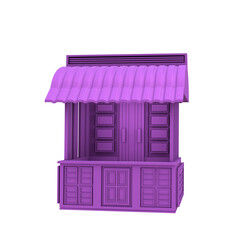 3D RENDER ILLUSTRATION. Sample idea model outdoor food drink booth kiosk. Small business street food stall market or Product exhibition fair counter concept design on isolated png blank background.