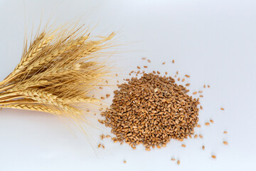 Grains wheat heart shape. White background.