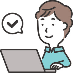 笑顔でパソコンを操作する男性のイラスト