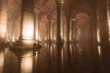 Basilica Cistern. Reflections of the Columns on the water.