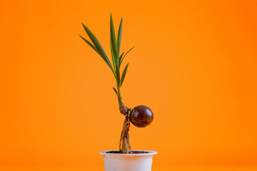 young coconut tree seeds in pots