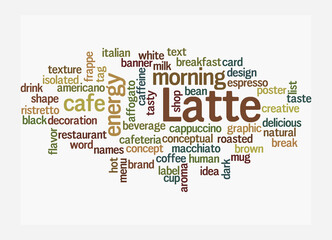 Word Cloud with LATTE concept, isolated on a white background