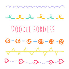 Ribbon, borders, dividers set. Hand drawn brush strokes, lines collection. Doodle Decorative design elements.