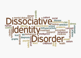 Word Cloud with DISSOCIATIVE IDENTITY DISORDER concept, isolated on a white background