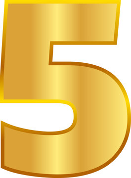 Letter Number 5 Gold, Sticker Number, Golden Font