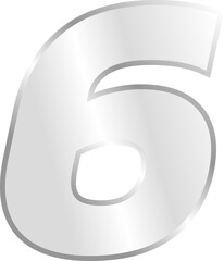 letter number 6 silver, sticker number, silver metallic font